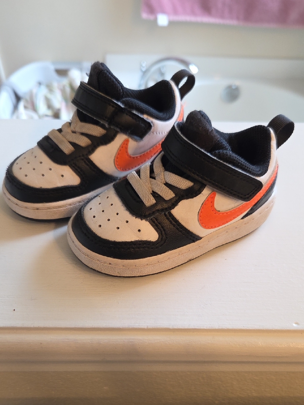Kids Black, White & Orange Athletic Sneakers - Nike